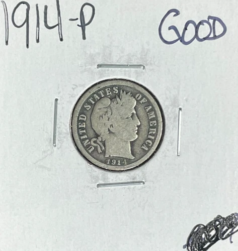 1914-P BARBER SILVER DIME ~GOOD  ~NICE COIN~ 90% SILVER