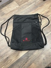 Champion Method Carry Sack Drawstring Bag Black Mesh Pocket Zipper Gym Backpack