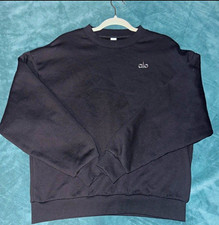 Alo Logo Crew Neck Pullover Sweatshirt Black ...