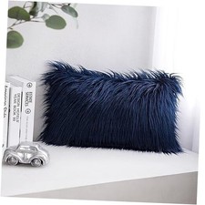 Faux Fur Solid Decorative Pillow Cover Fluffy 20" x 12" Pack of 1 Navy Blue