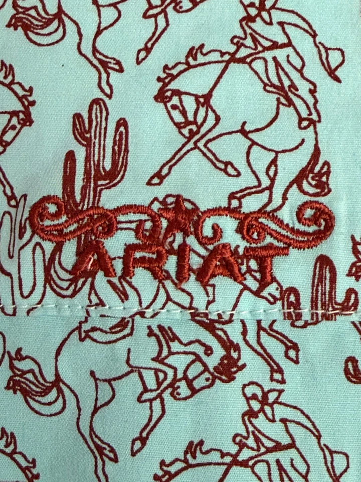 Ariat R.E.A.L. Kirby Stretch Western 印花 LS 衬衫女式大号绿松石色 — 第 4/4 张图片