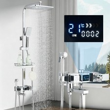 Exposed Shower System Chrome Stainless Steel Shower Faucet Set Rain Shower Head