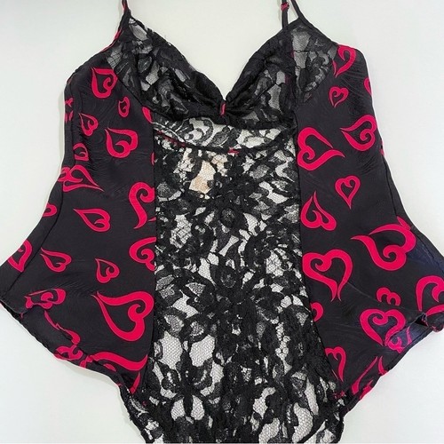 Victoria’s Secret Vintage Gold Label Silk Lace Heart Teddy Bodysuit Medium Black - Picture 7 of 16