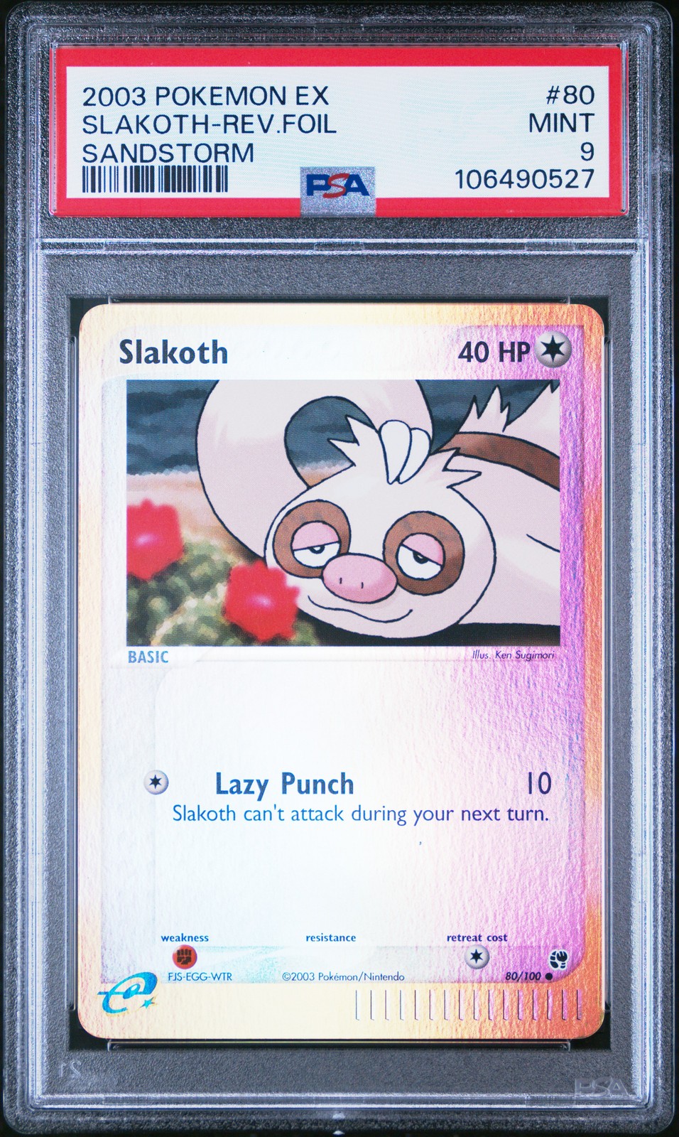 2003 POKEMON EX SANDSTORM #80 SLAKOTH-REVERSE FOIL PSA 9