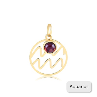 Aquarius Zodiac Sign 14k Solid Gold Medal charm for Chain for Women and Men