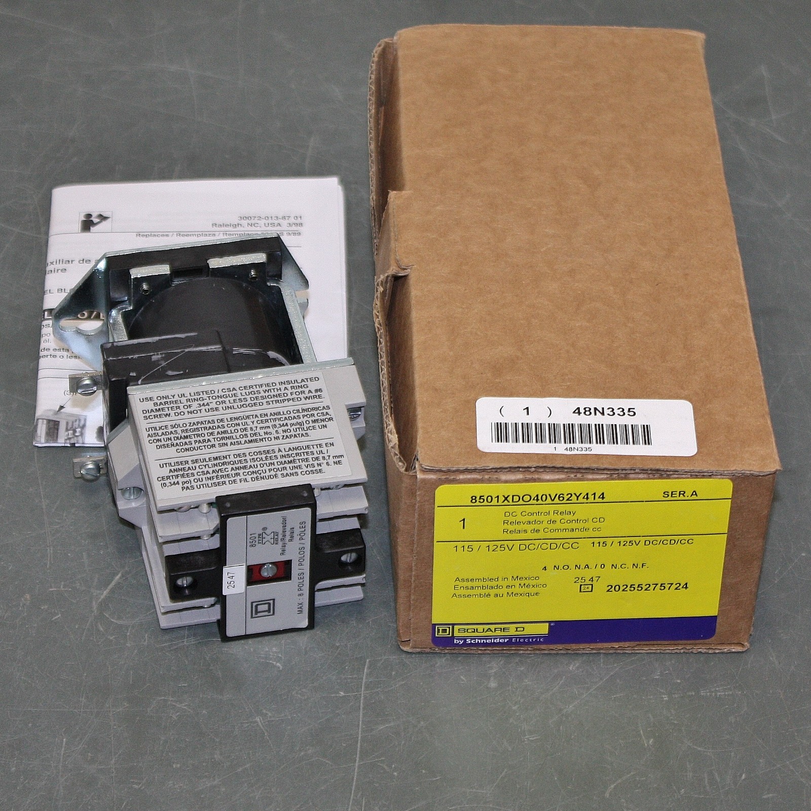 Square D Control Relay 8501XDO40V62Y414, 115/125V AC/DC, 4NO, 10A @ 600V