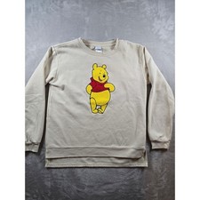 Disney Winnie the Pooh Sweatshirt Womens L Beige Crewneck Graphic Pullover Read