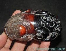 3.8"old China Ancient amber Carved Feng Shui Wealth Wild Beast Statue