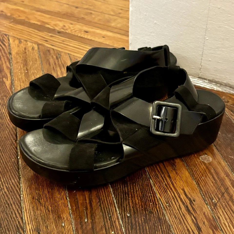 SANDALIAS ROBERT CLERGERIE CUERO NEGRO PLATAFORMA HEBILLA TALLA 9 Foto 3 de 4