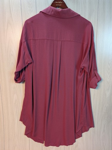 Torrid Shirt Womens 00 Kimono Cardigan Open Roll Tab Sleeve Mauve Pink Long - Picture 3 of 7