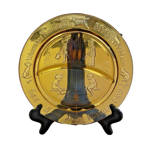 Vintage Tiara Indiana Glass Amber Divided Nursery Rhyme Sectioned Plate-Preowned