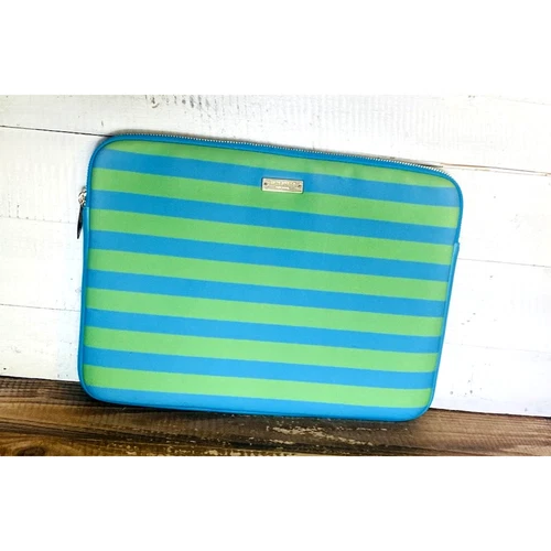 Kate Spade Blue and Green Striped Zippered ipad Tablet Laptop Bag 13.5" x 10"