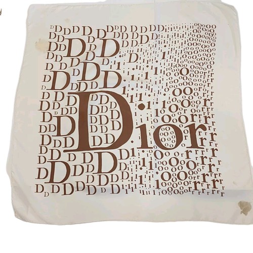 Rare Vintage Authentic Christian Dior White Brown Logo Silk Scarf 30" - Picture 1 of 5
