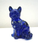 FENTON COBALT BLUE CAT - HAND PAINTED SIGNED BY ARTIST - 3.75 INCHES TALL
