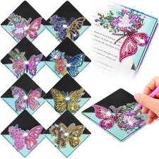 8 Pcs Diamond Corner Bookmarks - 5D Butterfly Style DIY Painting Page Bookmar...