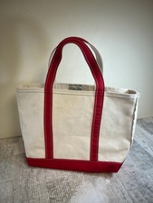 LL Bean Boat And Tote  Natural/Red Medium Canvas Bag Freeport Maine With Tag