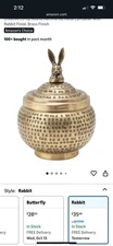 Creative Co-Op Round Hammered Metal Container with Rabbit Finial, Brass Finish