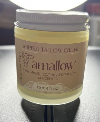 amallow Whipped Tallow Cream Moisturizer Unscented Grass Fed Face Body 4 fl oz