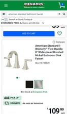 American Standard Westerly Widespread Faucet, Brushed Nickel Two Handle 8" GUC