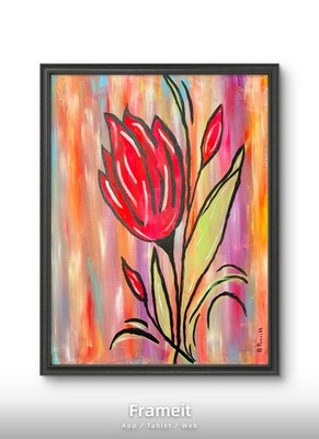 Original, impressionistic, signed 11x14 acrylic on canvas abstract bright flower