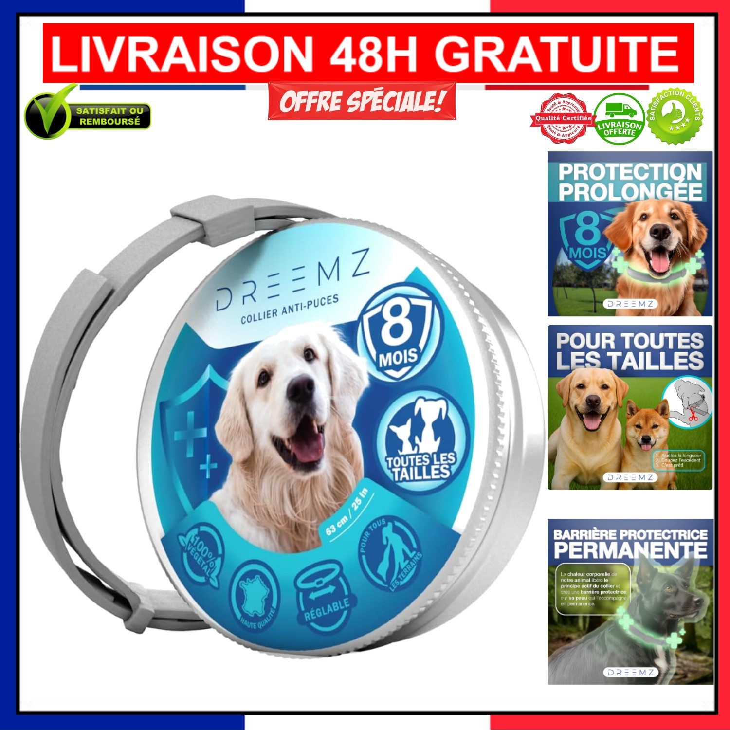 Collier anti-puces DREEMZ pour grand chien protection 8 mois