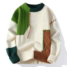 Mens Warm Sweaters Turtleneck Patchwork Pullovers Streetwear Casual Men Clothing