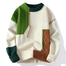 Mens Warm Sweaters Turtleneck Patchwork Pullovers Streetwear Casual Men Clothing