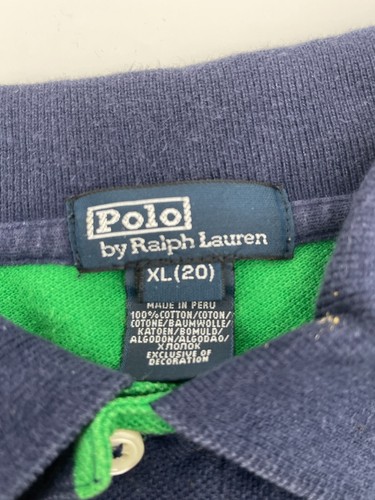 Polo Ralph Lauren Rugby Polo Shirt Boys Size XL 20 Blue Green Striped Preppy - Picture 4 of 7