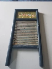 DECORATIVE SMALL WOOD DOUBLE SIDED WASHBOARD  HAND PAINTED INSERT