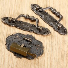 Hot Retro Classic Furniture Decorative Hardware Latch Hasp Pull Handles Lock Kit