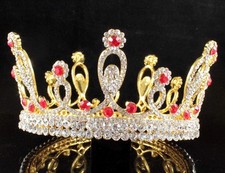 FANCY QUEEN RED AUSTRIAN CRYSTAL RHINESTONE TIARA CROWN PAGEANT WED GOLD C2317