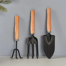 Garden Tools Set-3 Piece Trowel Rake Shovel Wood Handle Outdoor Ergonomic Kit