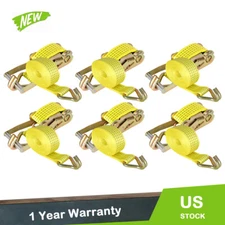 6-Pack 2" x 15' 5000 lbs Ratchet Straps With J Hook Heavy Duty Tie Downs