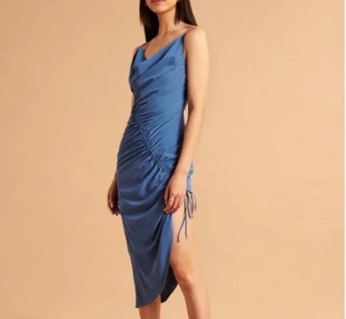 ABERCROMBIE & FITCH Asymmetrical Cinch Bodycon Midi Dress, Sky Blue- Size XS - Picture 2 of 10