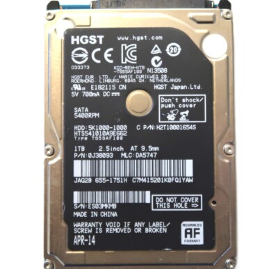 HTS541010A9E662, 0J38083, DA5747, HGST SATA 1TB Made in China APR 2014 HTS541010A9E662, 0J38083, DA5747, HGST SATA 1TB Made in China APR 2014