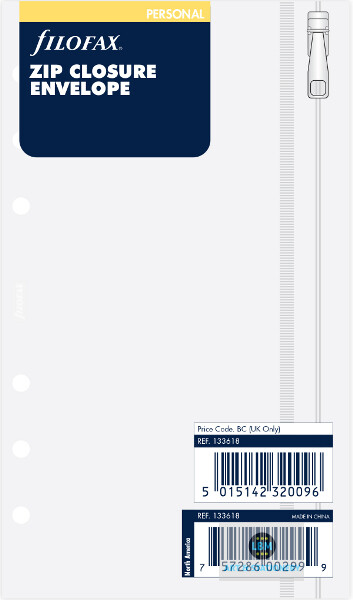 Filofax Personal size Zip Closure Envelope Organiser Insert 133618
