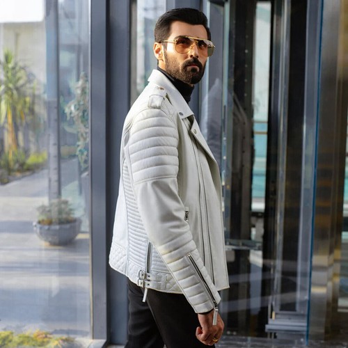 Hot! Herren Weiß Lederjacke Echtes Lammfell Slim Fit Modisch Biker Coatjacket - Bild 5 von 12