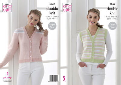 Damen Strickmuster V-Ausschnitt Weste Cardigan King Cole Doppelstrick 5369