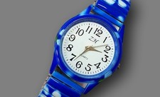 Orologio Da Polso Bracciale Ragazzo Ragazza Moda Elastico Fantasia Fiori Blu lac