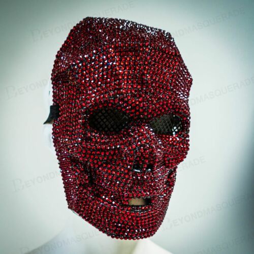 Rhinestone Face Mask Bling Bling Mask Full Face Skull Masquerade Mask Red - Picture 4 of 4