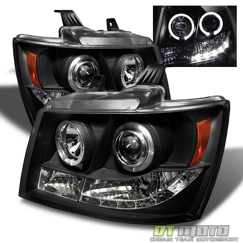 Blk 2007-2014 Chevy Suburban Tahoe Avalanche LED Halo Projector Headlights Lamps - Image 3 of 4