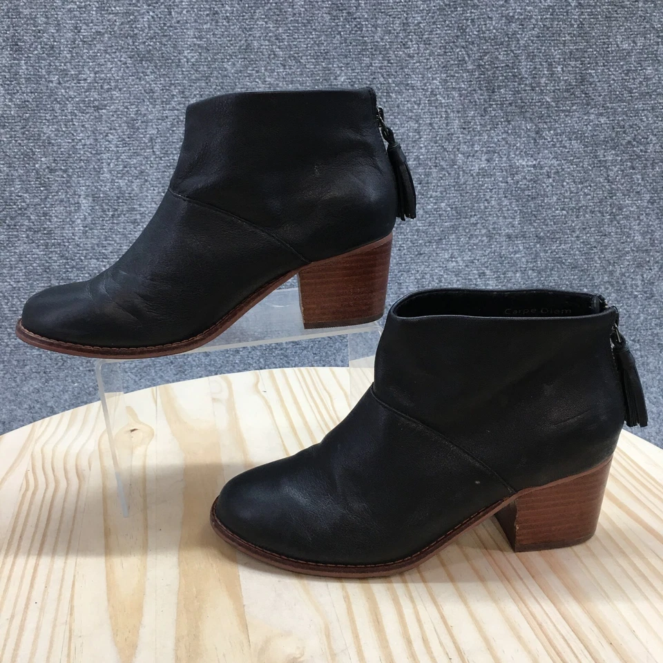 Toms Botas Mujer 7 Carpe Diem Botines Cuero Negro Tacones Borlas Cremallera Foto 2 de 4