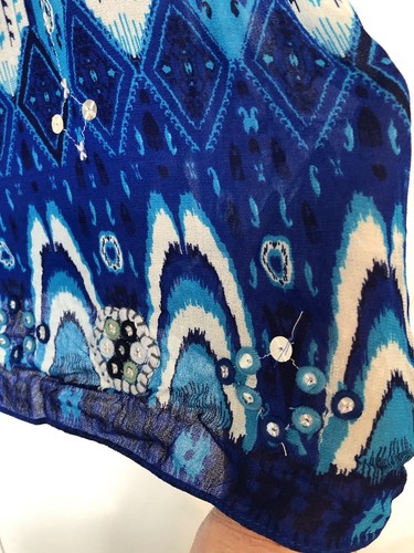 Zara new gorgeous maxi skirt boho embroidered blue printed lined size m 10-14 - Picture 19 of 22