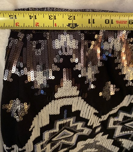 Express Mini Skirt Black Silver Metallic Sequins Aztec Women Sz S Vtg Y2K - Picture 7 of 9