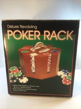 Wooden Rotating Carousel Poker Set With Chips And 2 Decks Of Cards New in Box