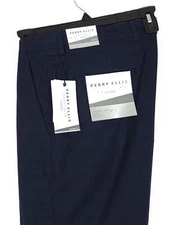 Perry Ellis Portfolio Men's Slim-Fit Stretch Dress Pants Navy Plaid 34x32 NWT