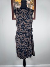 Vintage David Warren Faux Wrap Dress Women's 14 Brown Black Modern Abstract USA