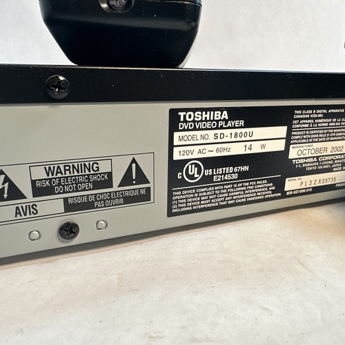 Toshiba DVD Video Player SD-1800 With Remote - Picture 4 of 5