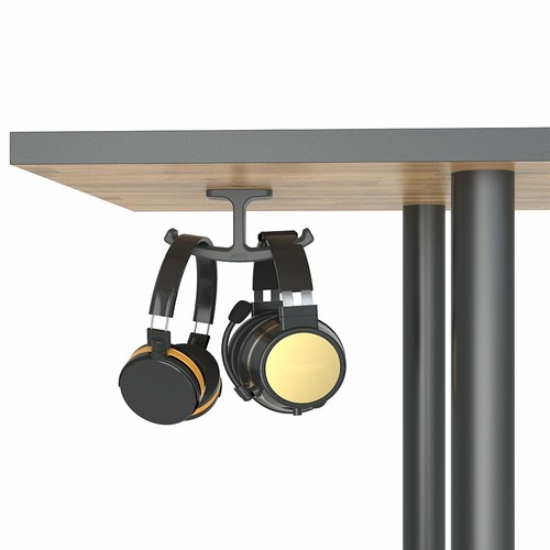 Headphone Stand Hanger,Silicone Under Desk Dual Headset Holder Mount Hook Gaming - Picture 8 of 12