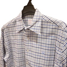 Brooks Brothers Shirt Mens Medium Blue White Button Down Madison Non Iron Plaid
